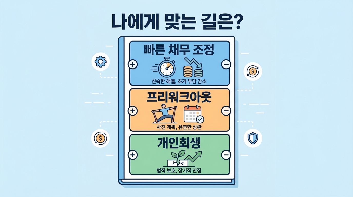 속채무조정 프리워크아웃 개인회생 장단점 비교