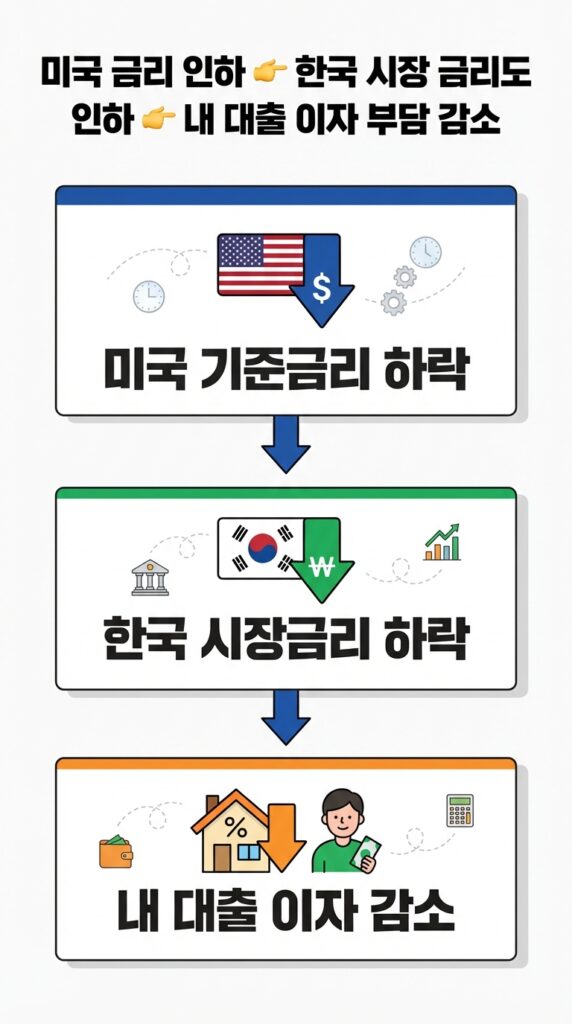 미국 기준금리 인하 시기 주택담보대출 영향, 밤잠 설치는 분들 필독! 내 이자 정말 줄어들까요? (2026년 전망) 4 미국 금리가 내리면 우리 집 대출 이자도 내려갈까요?