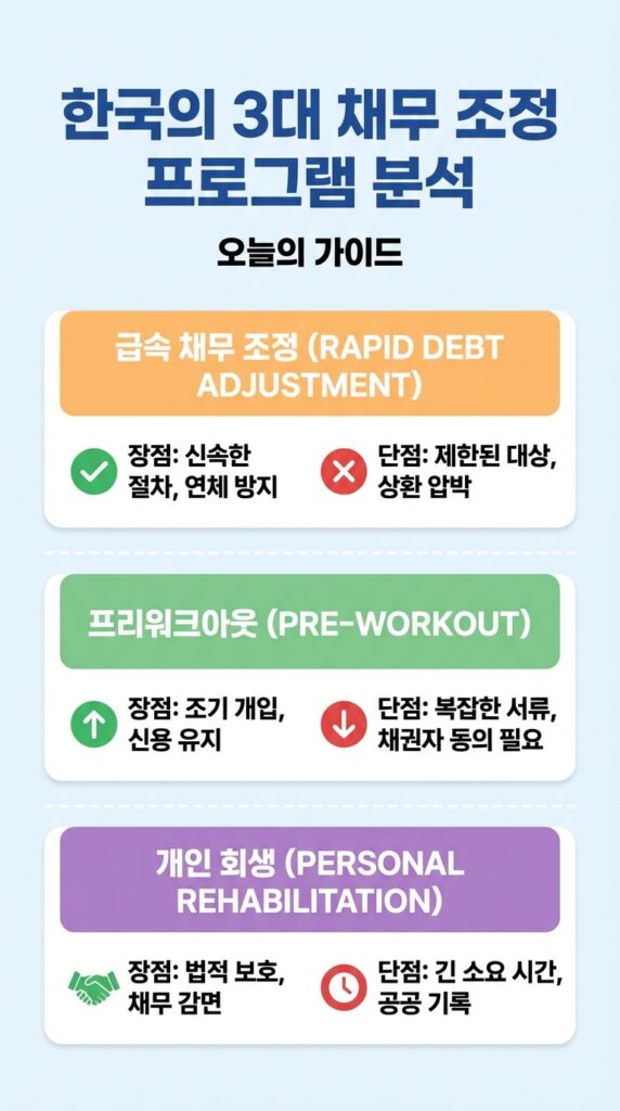 신속채무조정 프리워크아웃 개인회생 장단점 비교, 내 상황에 딱 맞는 탈출구는? 3 한국의 3대 채무조정 프로그램