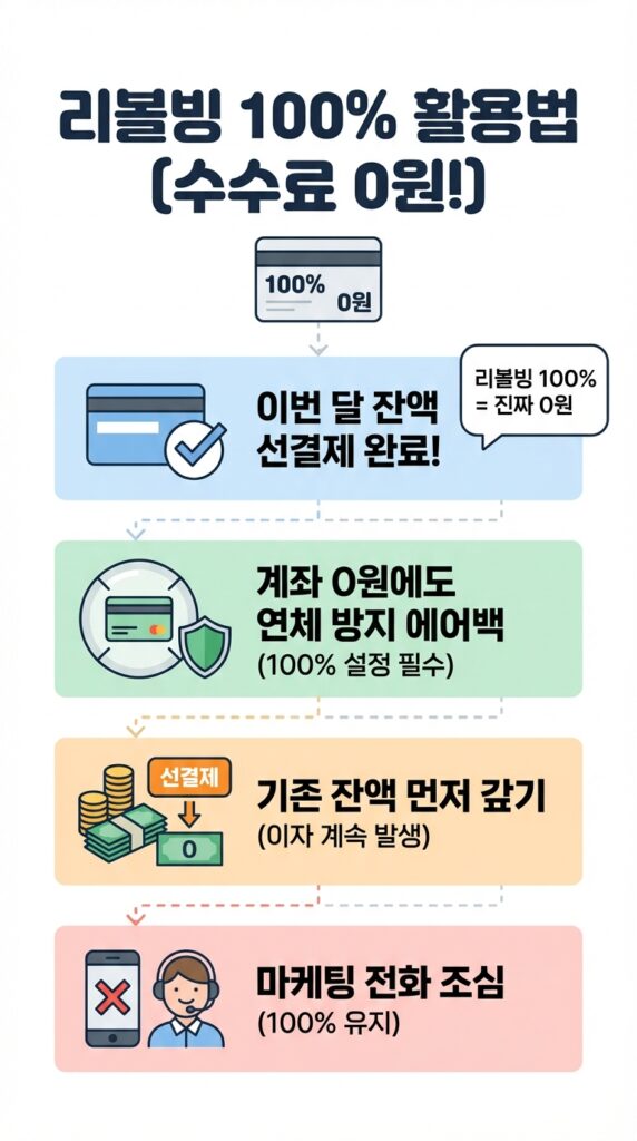 신용카드 리볼빙 100 프로 수수료 0원의 진실? 무조건 해지보다 '약정 비율 100%' 설정을 추천하는 이유 (신용점수 관리 꿀팁) 9 리볼빙 100 프로 수수료