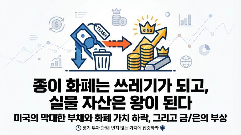 "종이돈(화폐)은 쓰레기가 되고, 실물(금/은)은 왕이 된다."

