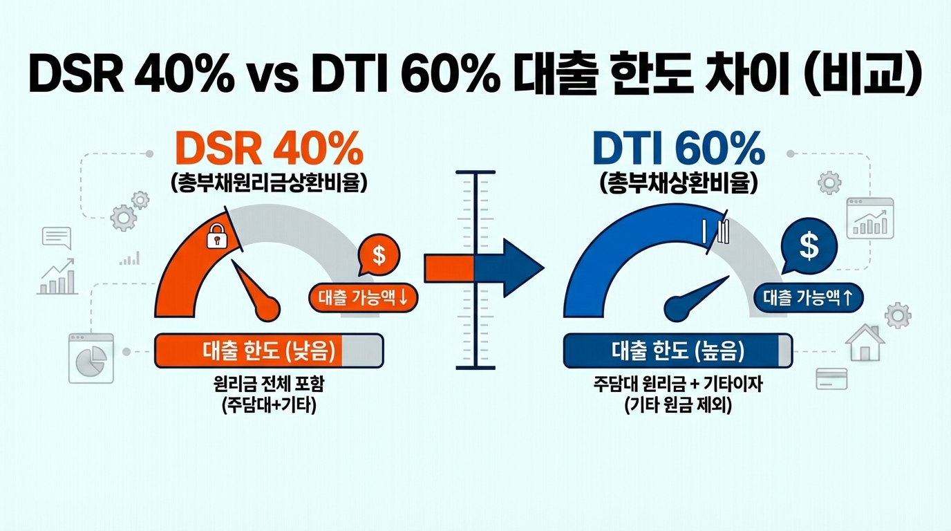 역전세 대응 전세보증금 반환대출 시 DSR 40% 규제와 DTI 60% 특례 적용 비교