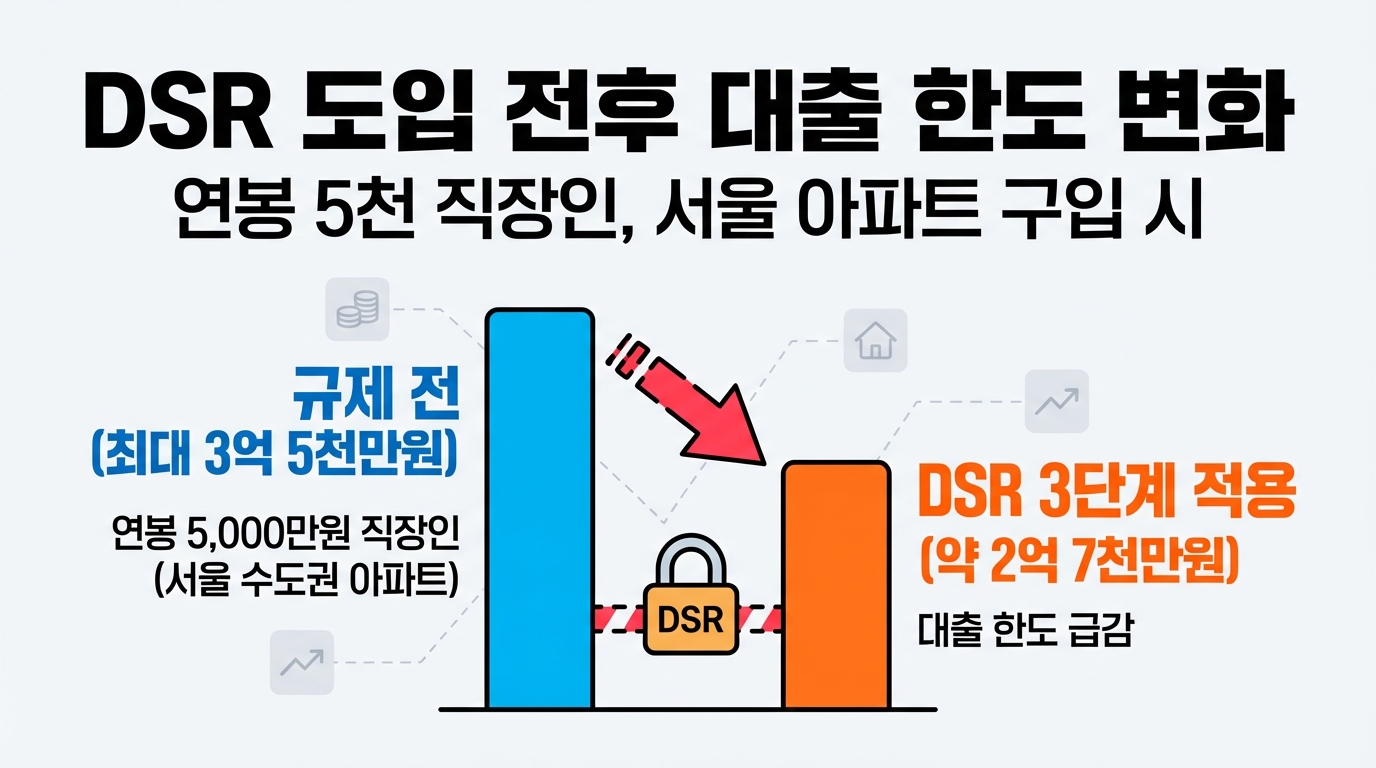 연봉 5천만 원 직장인 DSR 3단계 대출 한도 변화