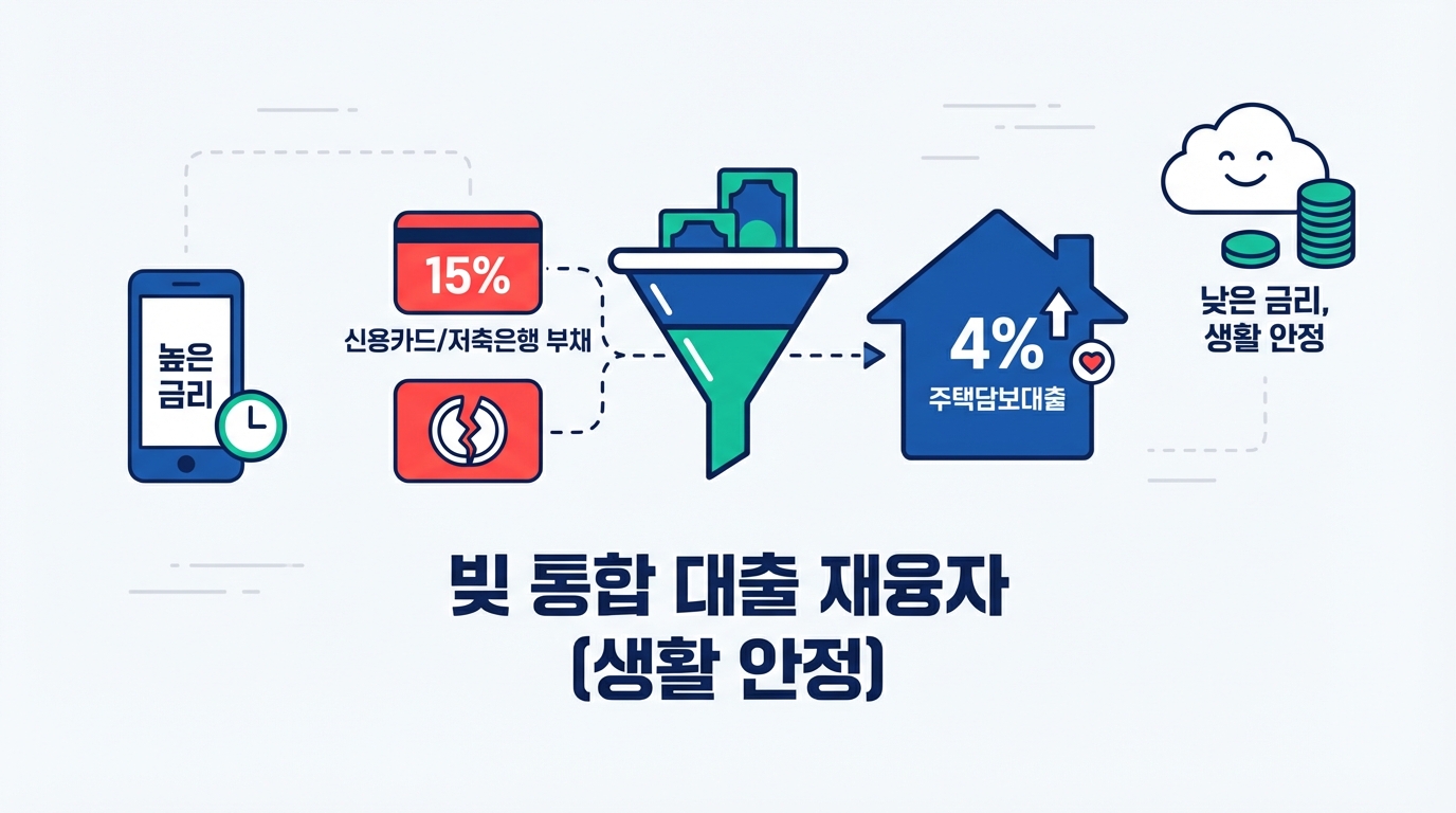 15% 고금리 신용카드 저축은행 부채를 4%대 주택담보대출 생활안정자금으로 빚 통합 대환대출하는 과정